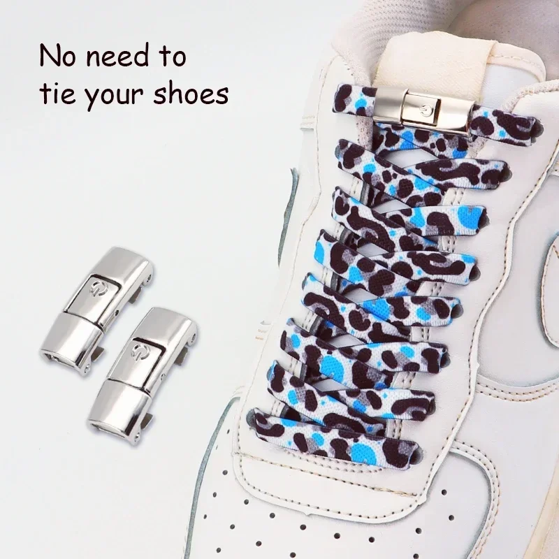 1 쌍 운동화 용 넥타이 신발 끈 없음 신축성있는 신발 끈 프레스 잠금 동물 호랑이 표범 무늬 게으른 신발 레이스 액세서리