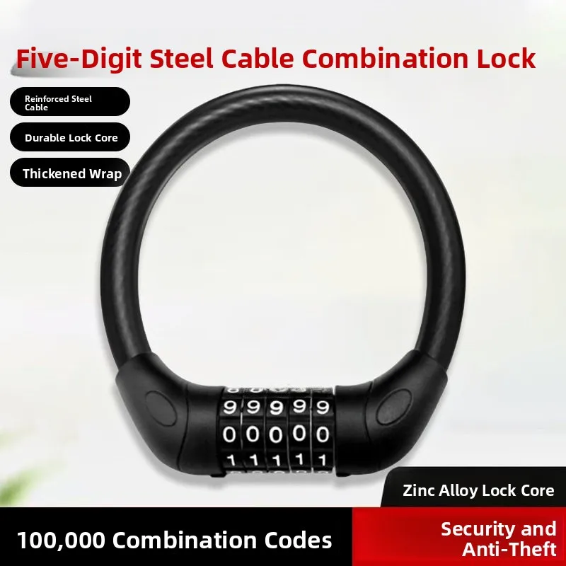 

Водонепроницаемый противоугонный замок из стальной проволоки с пятизначным кодом для велосипеда, кожаный кольцевой замок большого размера для защиты от кражи