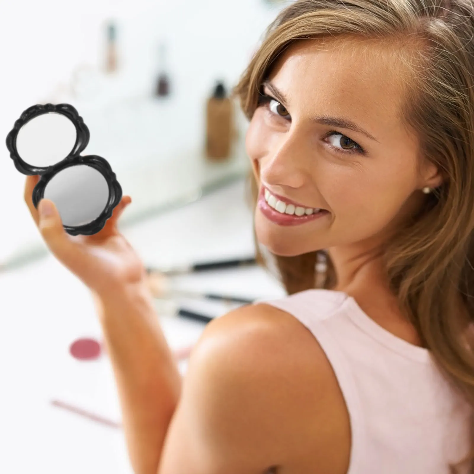 6 stuks kleine opvouwbare roosvorm make-upspiegel dubbelzijdig compacte zakspiegel draagbaar voor vrouwen reizen