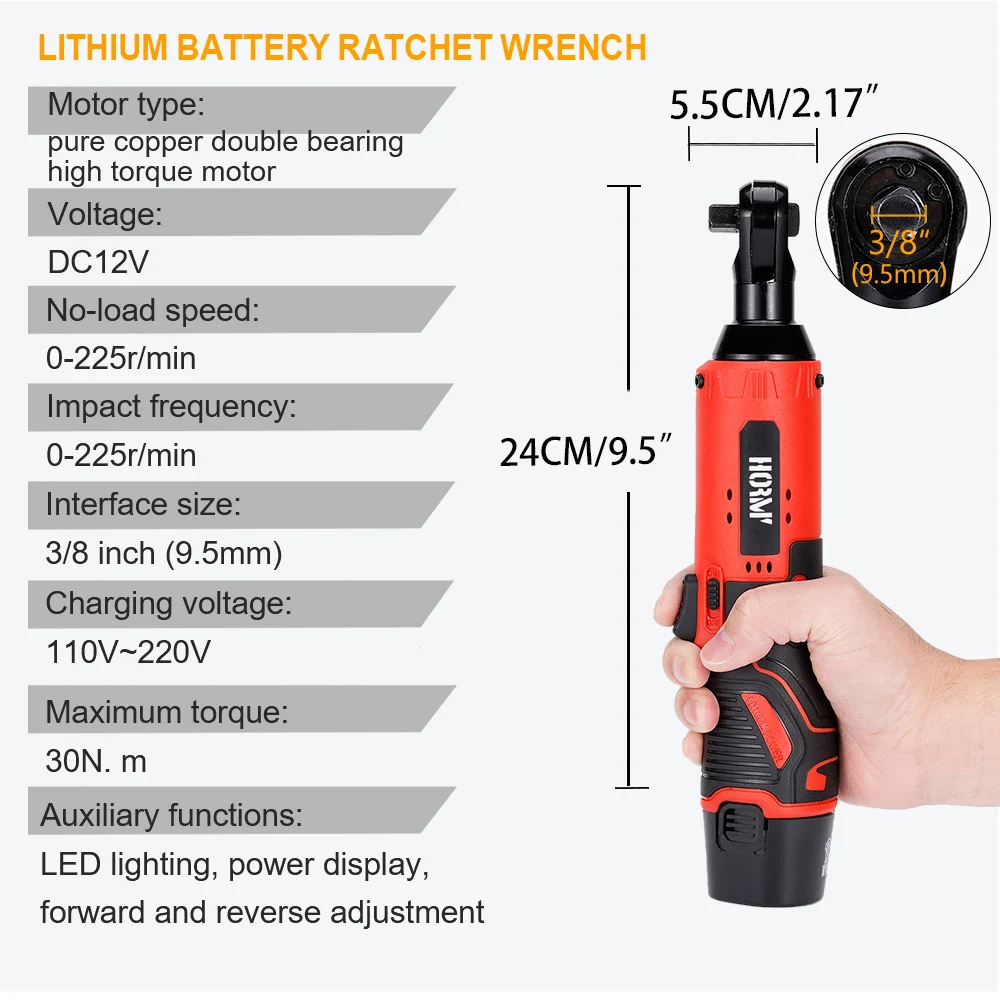 12V/18V Impact Wrench Cordless Rechargeable Electric Wrench 3/8 Inch Right Angle Ratchet Wrenches Impact Driver Power Tool