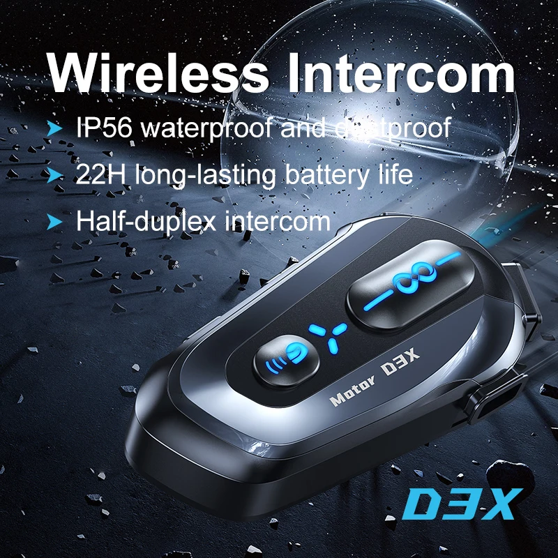 D3X Motorcycle Bluetooth Helmet Half-Duplex Intercom IP56Waterproof 1000mAH High-capacity Battery Auto Answer For lncoming Calls