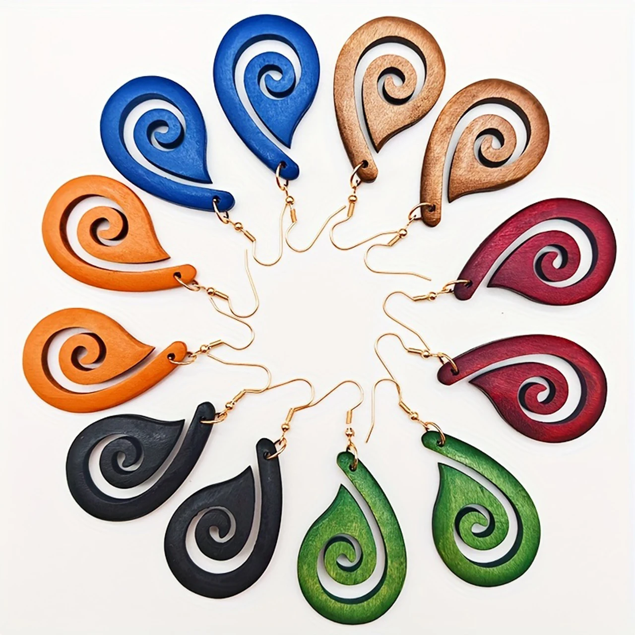 6-Pair Bohemian Elegant Waterdrop Wooden Carved Shell Dangle Earrings for Women Fashionable Miniature Pendant Jhumar Gift
