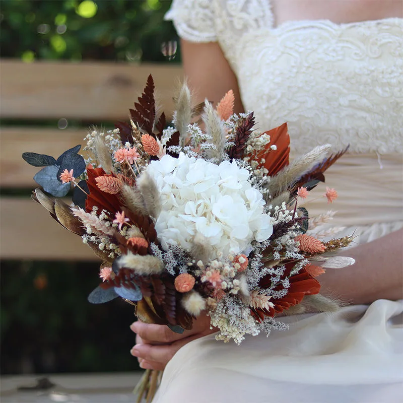 Preserved Hydrangea Flowers Pampas Bridal Bouquets,Bridesmaid Wedding Mini Dried Flowers Wedding Bouquet,Photo Shoot Home Decor