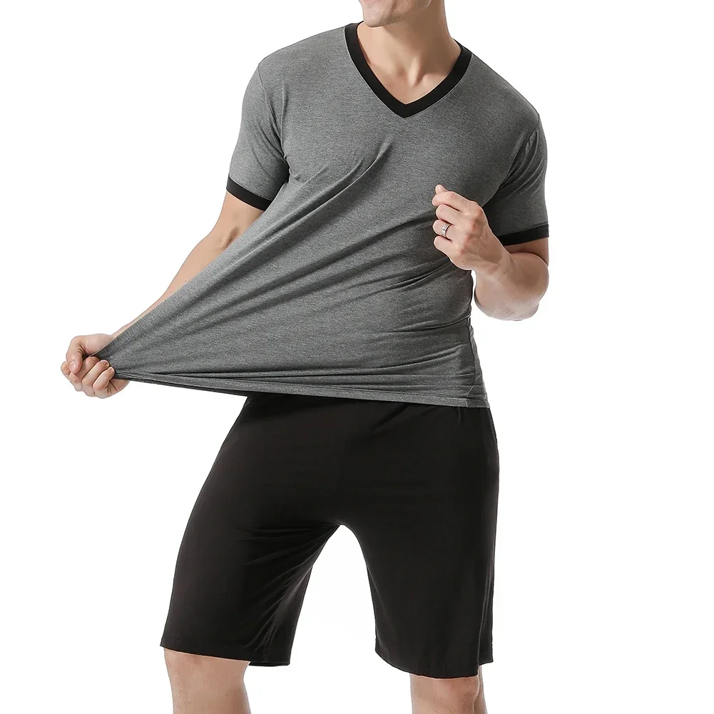 

Men Modal Short Sleeve T-shirt And Shorts Pajamas Homewear Cold Feeling Thin Set Male Summer Men's Sportswear Fitness Clothes