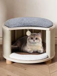 House Cat Bed Pet Supplies All-season Cattery Stool Little Kitten House House Solid Wood Summer Mat Keep Warm in Winter