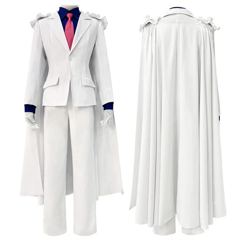 FC6HOLOUN Detective Conan Anime Kuroba Kaito Cosplay Costume White Cloak Suit Pants Dark Blue Shirt Red Tie  Halloween Chri@FC8！