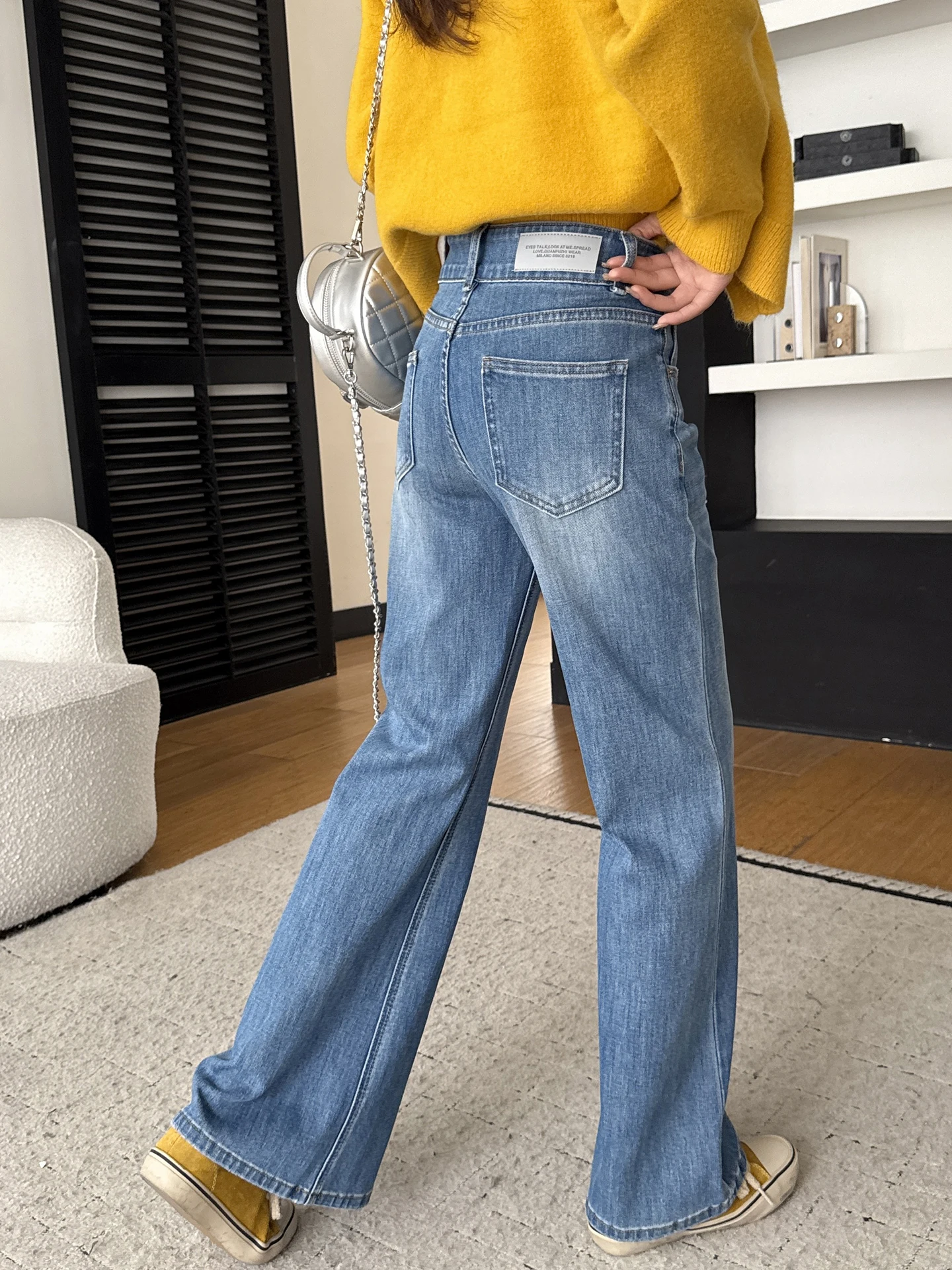 

High Waist Bell Bot Denim Jeans Women's Faionable Spring Loose Wide Leg Long Pants Casual Breathable Cotton Blend