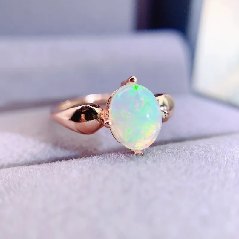 

Jewelry 100% Natural Opal Ring for Daily Wear Simple 925 Silver Gemstone Ring Fashion Fine Jewelry