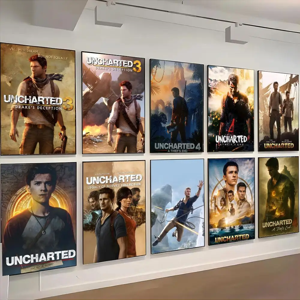 Famous Game U-Uncharted Poster Self-adhesive Advanced Aesthetic Printing Paper Wall Art For Living Room Home Decor
