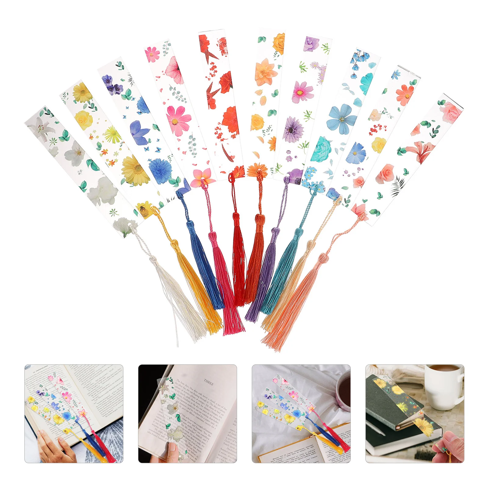 

10 Pcs Floral Tassel Bookmark School Supplies Page Decor Bookmarks Flowers Creative Printed Reading Polyester Student