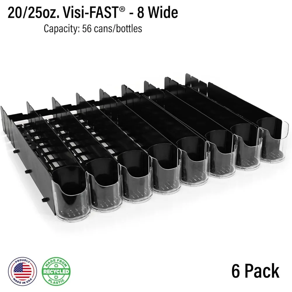 Visi-Fast Spring Fed Organizer for 20/25oz Bottles and Cans - Commercial and Home Fridge (Pack of 6)