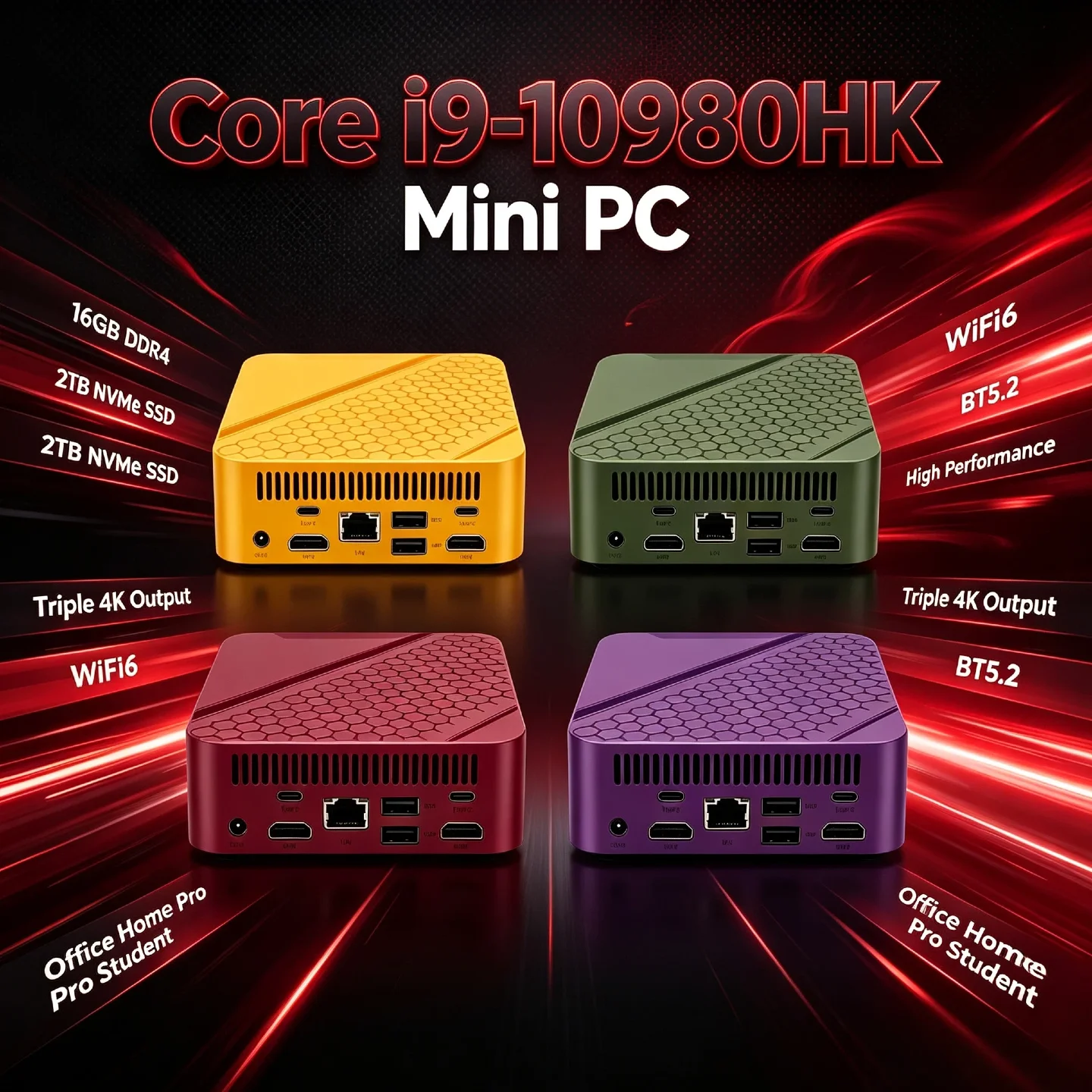 Mini Desktop Intel Core i9-10980HK 16GB DDR4 2TB NVMe SSD Triple 4K Output WiFi6 BT5.2 High Performance Office Home Pro Student