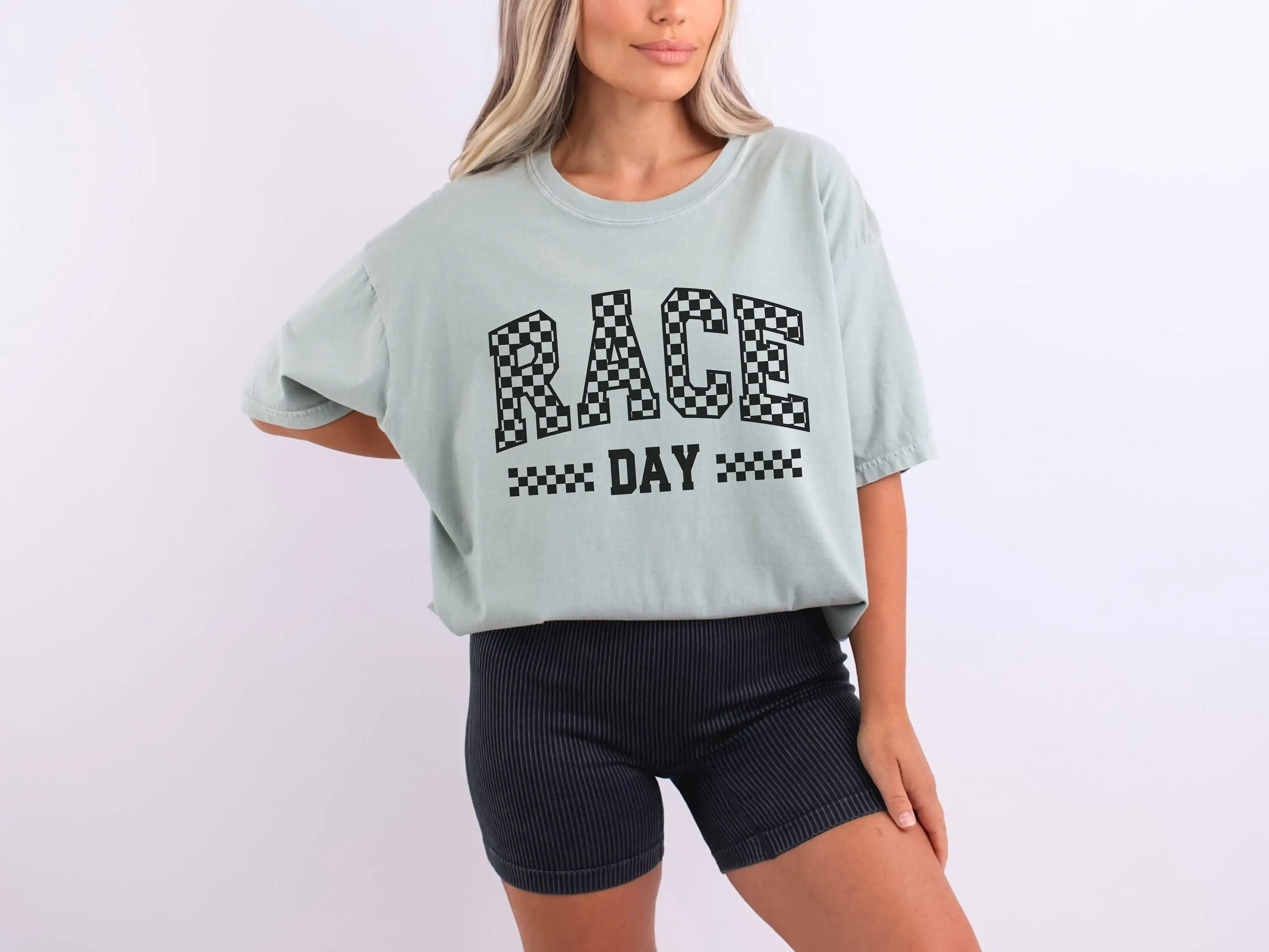 Comfort Colors Race Day T Shirt Checkered Racing Season Wife Motor Sports Crewneck