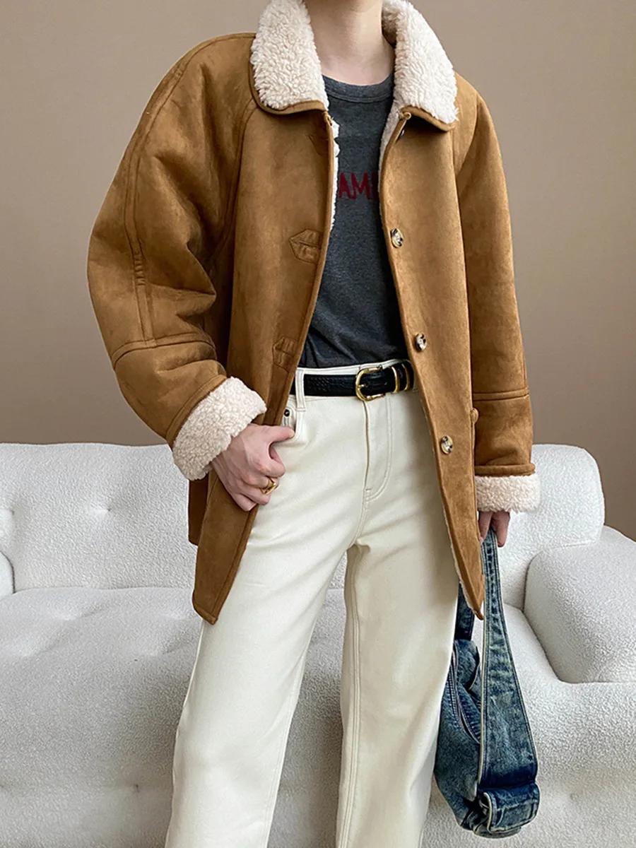 

Women's casual solid color American retro collar faux fur one-piece loose and thick warm jacket