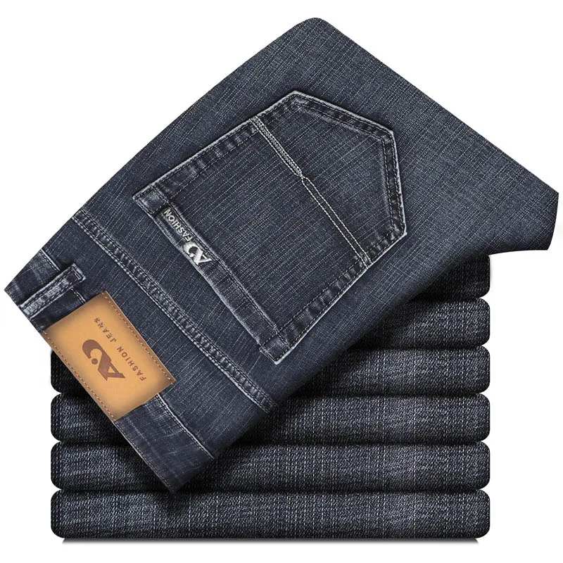 2025 New Men's Light Blue Jeans Classic Style Business Fashion Stretch Fabric Straight Pants Brand Male Clothing 28-40