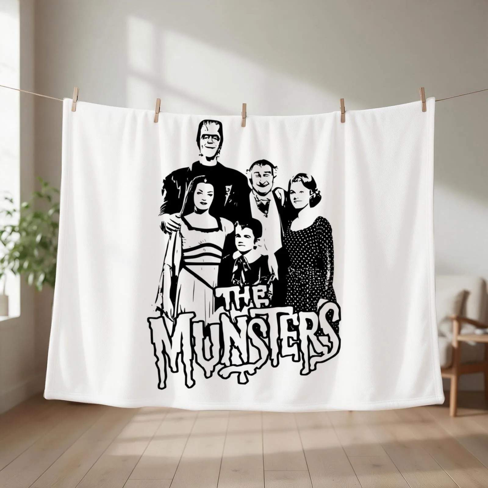 The Munsters Family Throw Blanket couch cozy soft plush fuzzy picnic outdoor blanket