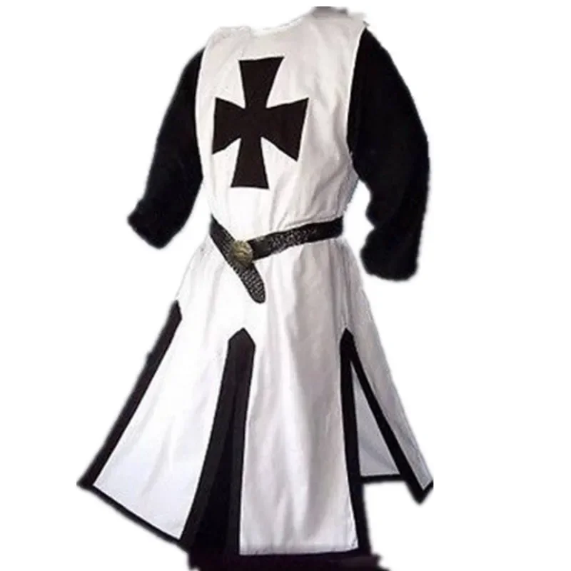 Medieval Warriors Templar Knights Crusader Costume Adult Men Gown Shirt Top Cross LARP Costume Tabard Surcoat Tunic Sleeveless