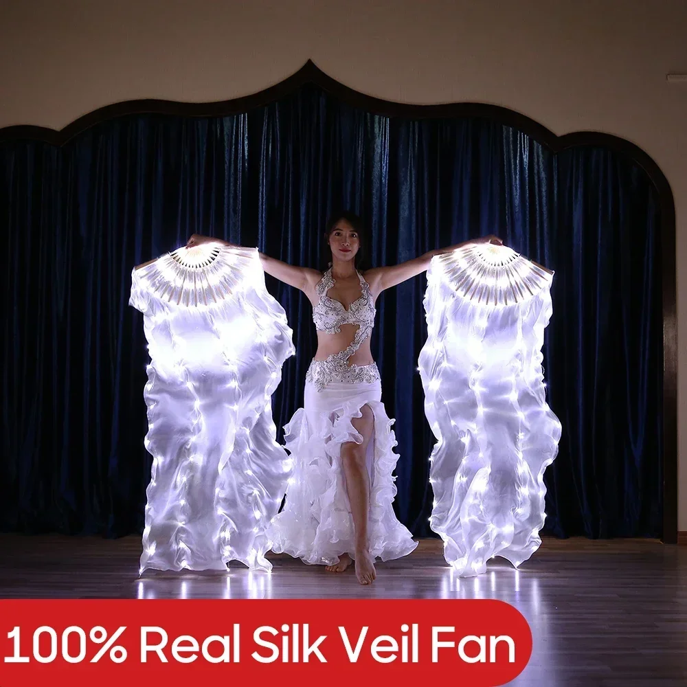 Belly Dance Accessories LED Silk Veil Fan For Belly Dancing 100 White LED Fan Practice and Stage Performance Dance Costumes