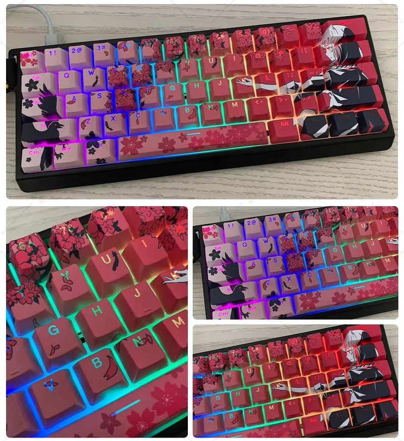 

Прозрачные колпачки для клавиатуры Raven Sakura Custom Pbt, термосублимационная механическая клавиатура, игровая офисная клавиатура для мальчика, подарок