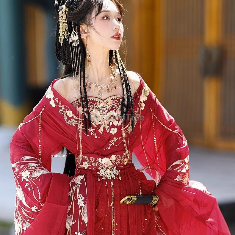 

2025 embroideried hanfu chinese wei jin style gorgeous tailed dress classical showy trendy high end temperament women's hanfu