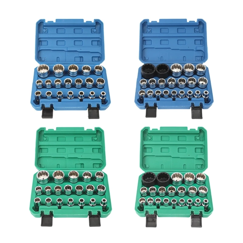 12-Point Socket Set, 1/2Inch Drive Alloy Steel Build With Carrying Case 8-32Mm/9-36Mm Socket Spanner For Automotive Repair M4YD
