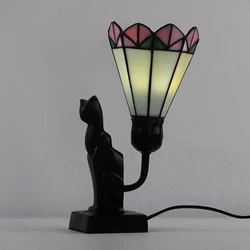 Tiffany Retro Glass Table Lamp Home Decoration Baroque Cat Base Night Light Bedroom Bedside Living Room LED Table Light Fixtures
