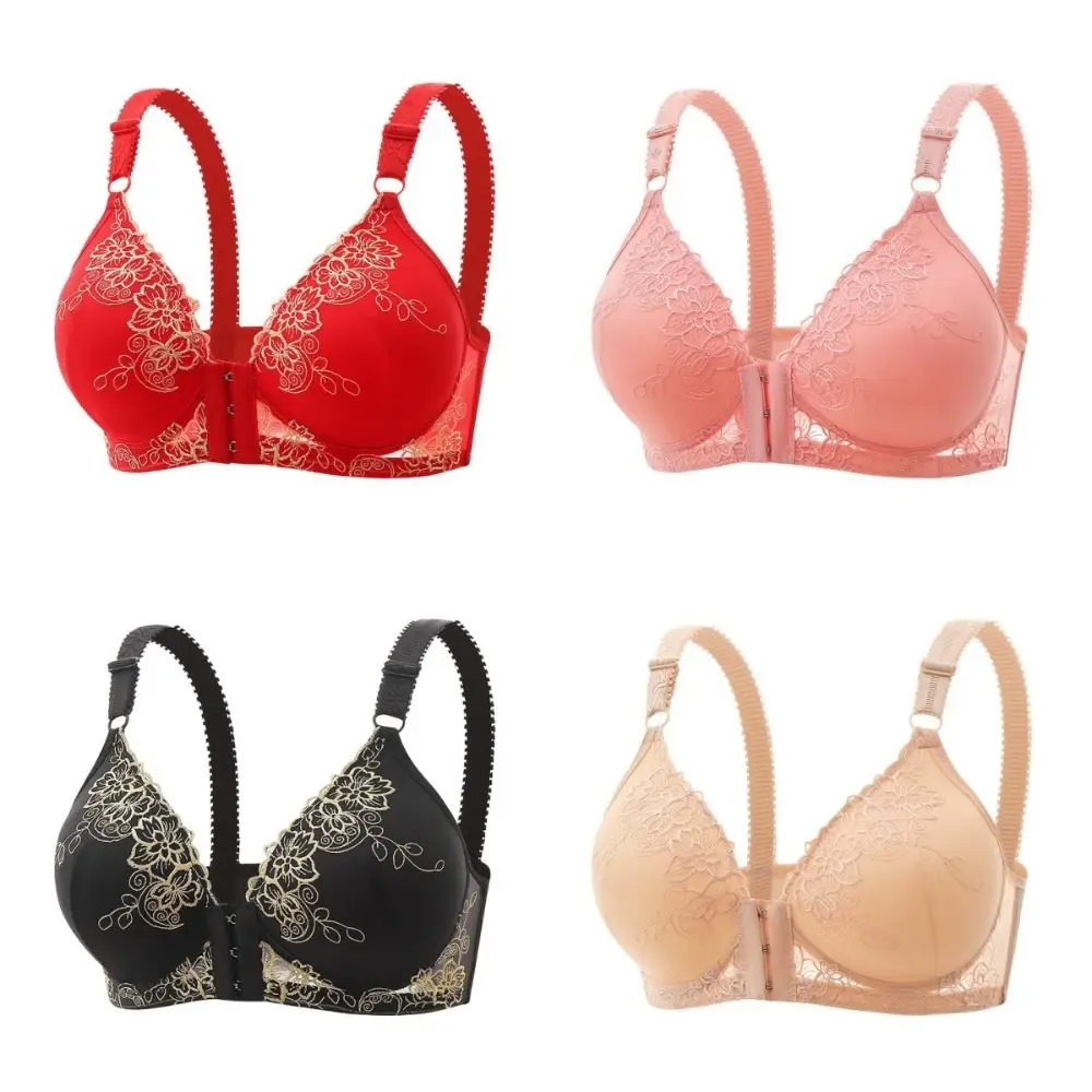 Comfortable Thin Front Button Bra ​Convenient Adjustable Wireless Underwear Anti-sagging Anti-slip Lace Floral Bras Women