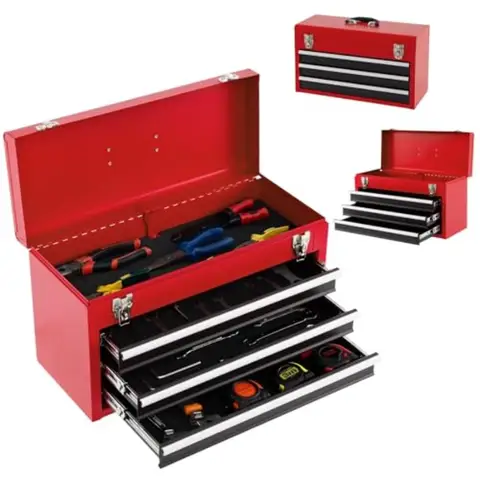 Portable Tool Box Metal Tool Box with 3 Drawers Lockable Heavy Duty Tool Chest Storage Toolbox for Garage Workshop +