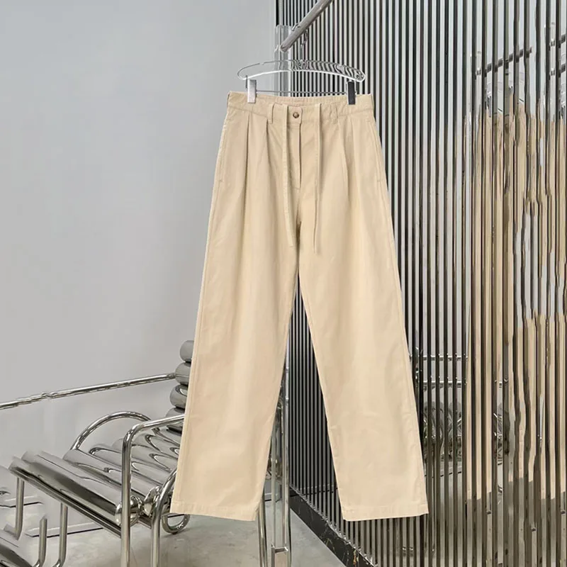 Women's pants New cotton high waisted straight leg pants for autumn 2026 Drawstring slim fit wide leg pants y2k casual pants