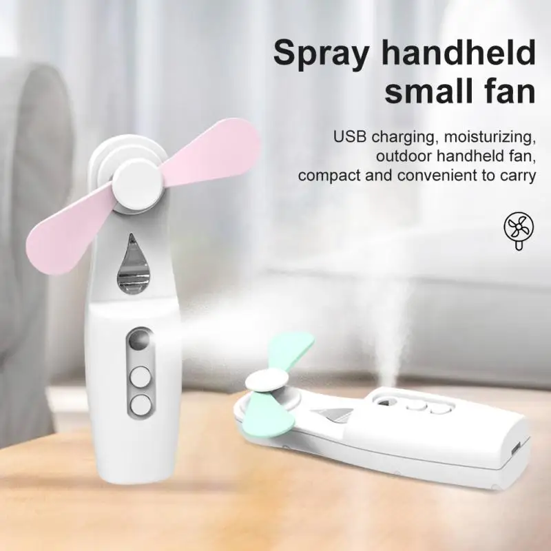 

Mini Fan 2 IN 1 Rechargeable Water Meter Spray Air Cooler Small Hand-held Fan With Power Bank Function 2-gears Cooling Fan