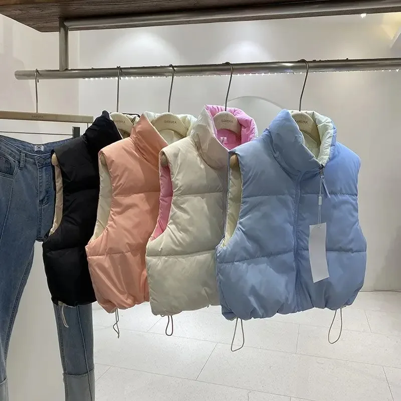 

Crop Vest Jackets Women's Clothing Sleeveless Stand Neck Thicked Warm Waistcoat 2025 Ropa Mujer Casual Fashion Zipper Tanks Tops