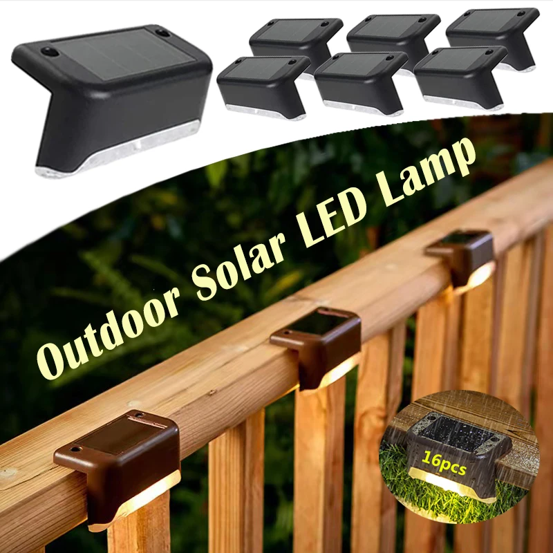 

1/4/8/16pcs Solar LED Stair Lights Outdoor Powered Solar Lamp Panel Night Lights Garden Pathway Steps Fence Yard IP65 Waterproof