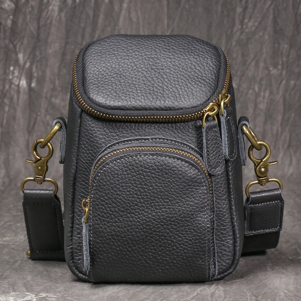 Men's genuine leather belt waist bag, cowhide single-shoulder crossbody phone storage, retro waistband bag