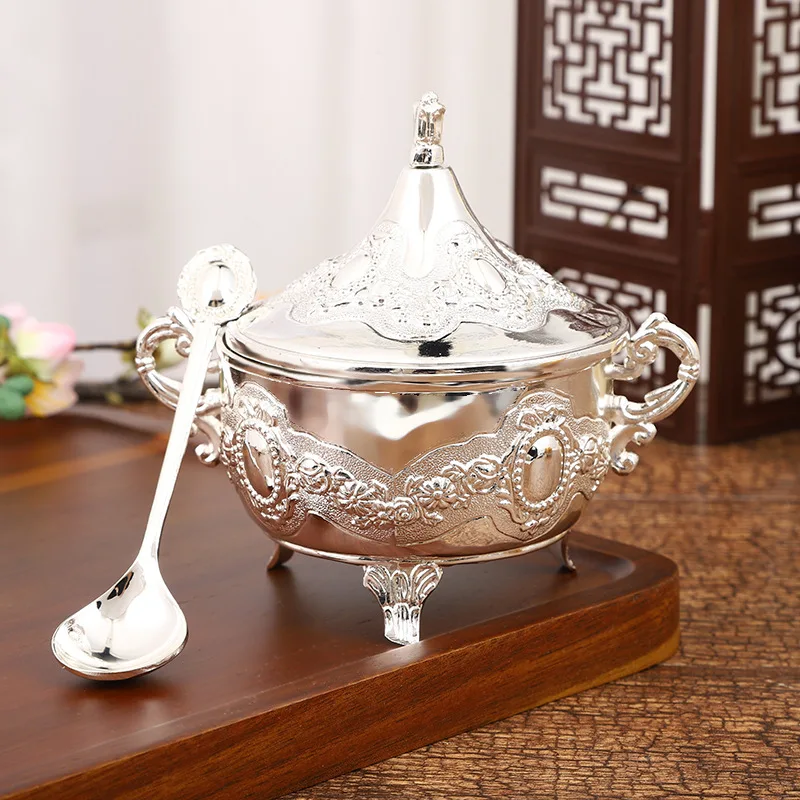 classical and elegant kitchen seasoning box, light luxury style alloy, exquisite patterns, high-end flip top household ornaments