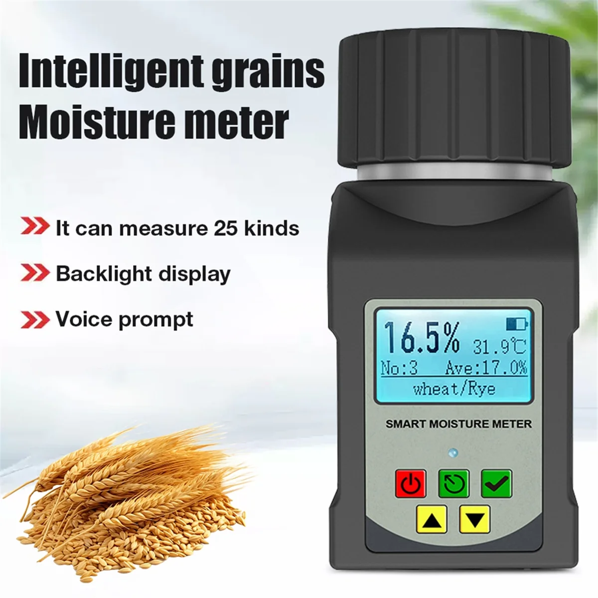 New Intelligent Grain Moisture Meter Hygrometer Humidity Tester for 25 Kinds Grains Rice Wheat Coffee Bean Seeds Pea