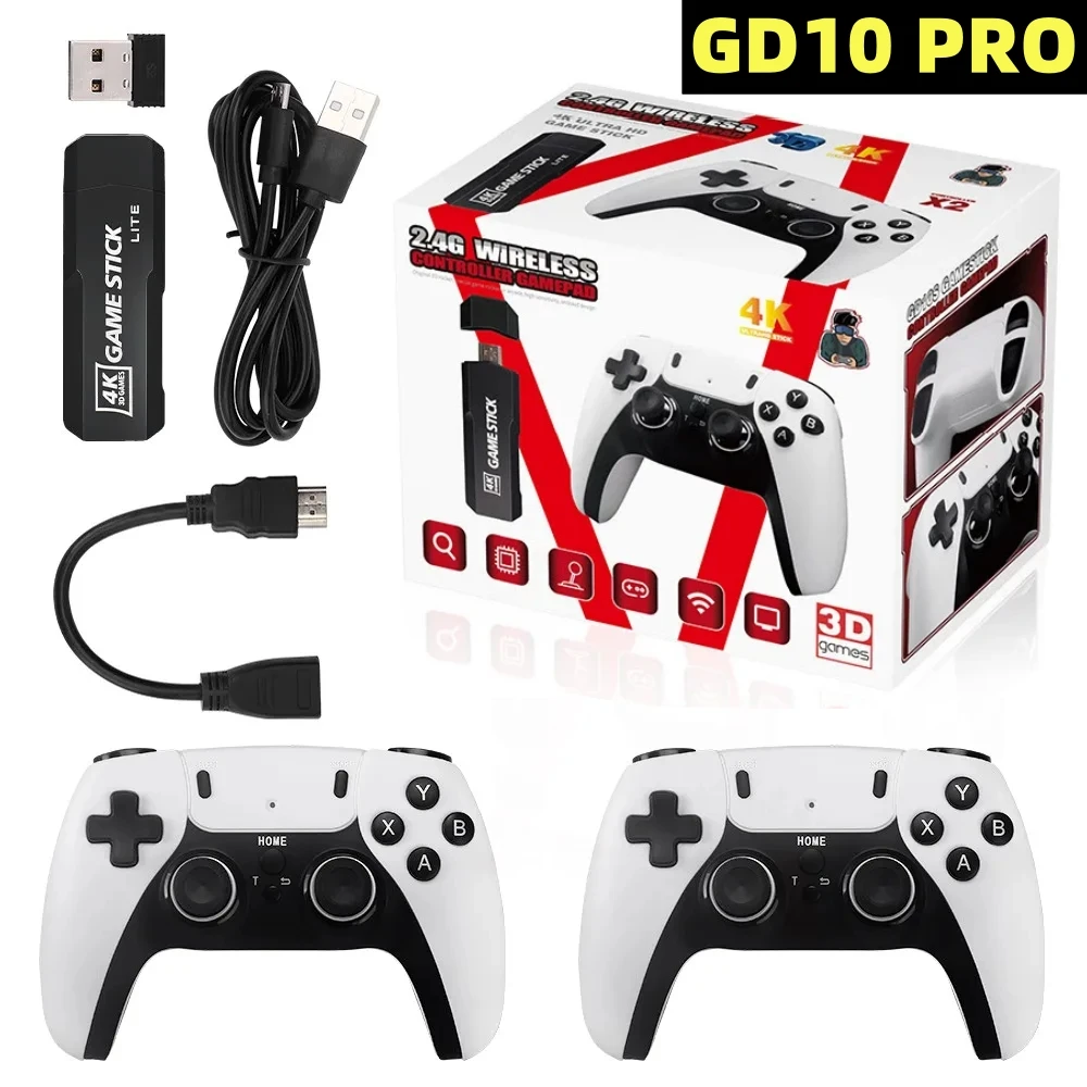 Nowa konsola do gier wideo GD10 PRO Podwójny kontroler bezprzewodowy 2.4G Gra HD 4K 58000 Gry 64 GB Gry Retro Uchwyt Gamepad