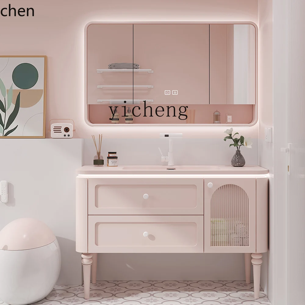ZMLpink bathroom locker floor-to-ceiling ceramic hand wash basin cabinet combination bathroom washstand