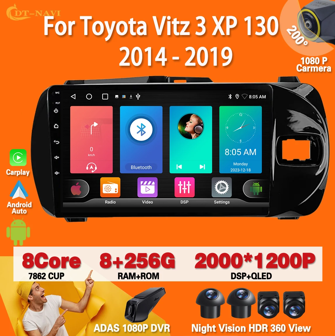 

Android 13 For Toyota Vitz 3 XP 130 2014 - 2019 Radio Carplay Auto Radio Stereo Multimedia Player Navigation GPS No 2din DVD 4G