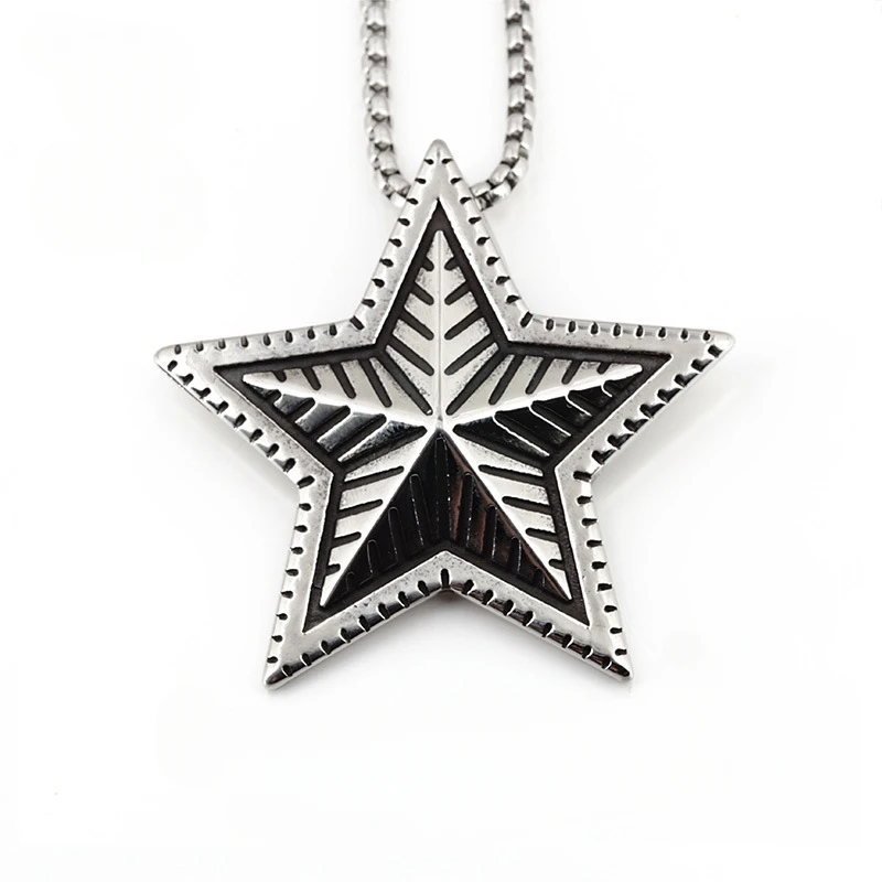 

Korean Fashion Couple Hip Hop Stainless Steel Men's Personality Necklace Nightclub Five Point Star Pattern Sweater Chain