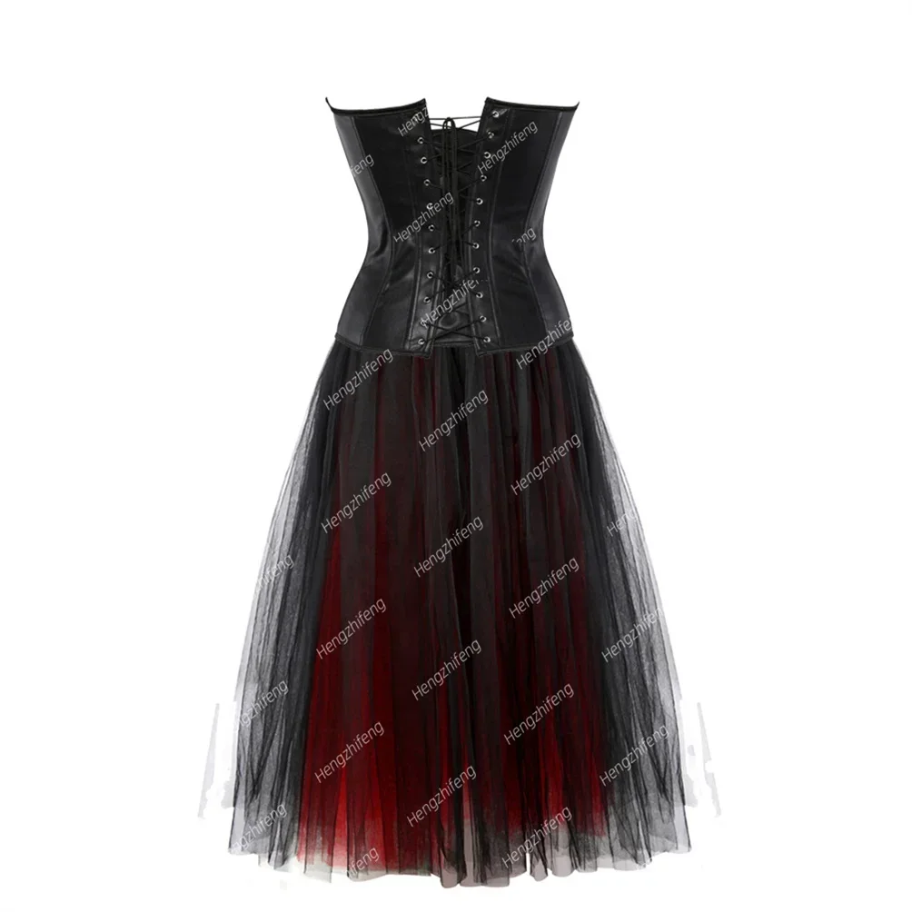 Steampunk Corset Skirt Set Women's Leather Brocade Bustier Plus Size Pirate Corsage Gothic Carnival Cosplay Costume Rave Outfits