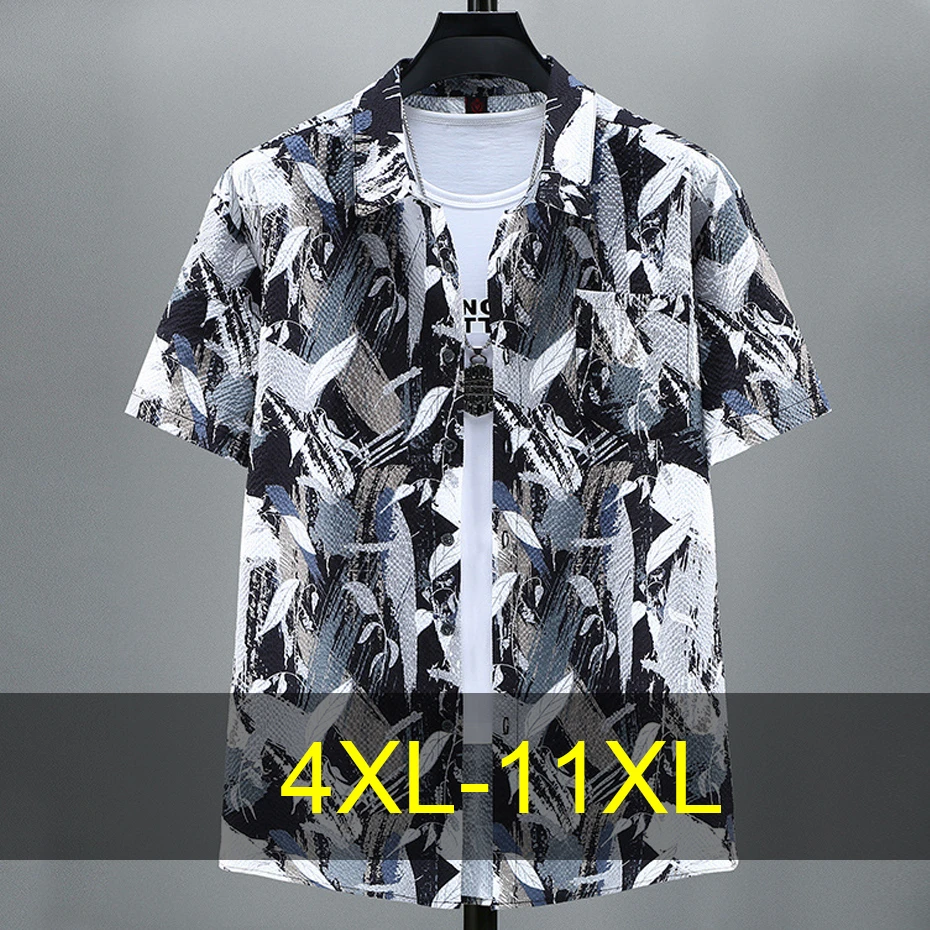 

11XL Plus Size Shirts Men Summer Hawaiian Shirt Fashion Casual Streetwear Beach Shirt Male Summer Tops Big Size 11XL