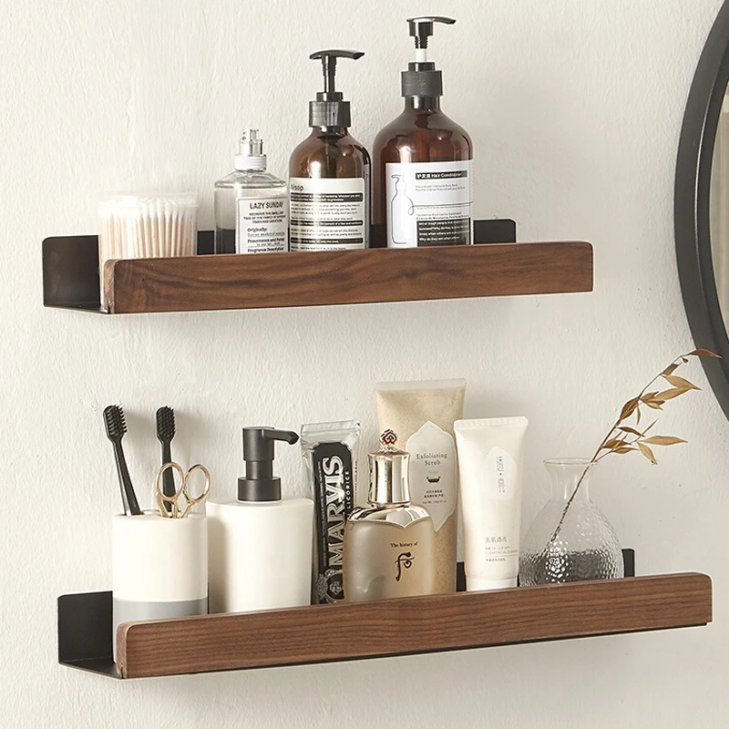 

Bathroom Rack Wall Punch-Free Vanity Rack Solid Wood Shelf Shower Room Toilet Shampoo Shelf Cosmetic Storage Rack