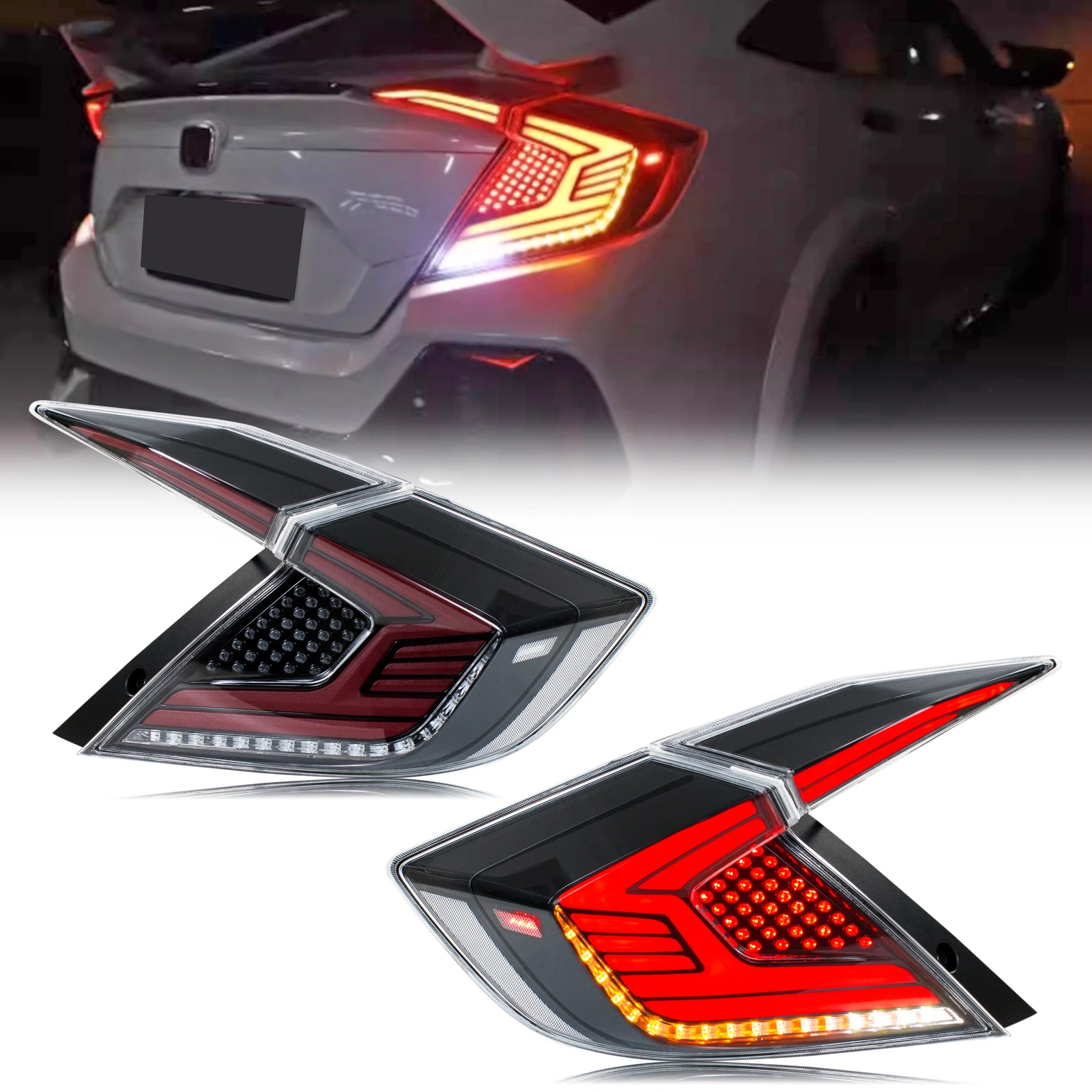 

LED Tail Lights Assembly for Honda Civic 2016-2021 Sedan Clear Sequential Turn Signal Trunk Rear Brake Lamps Assembly