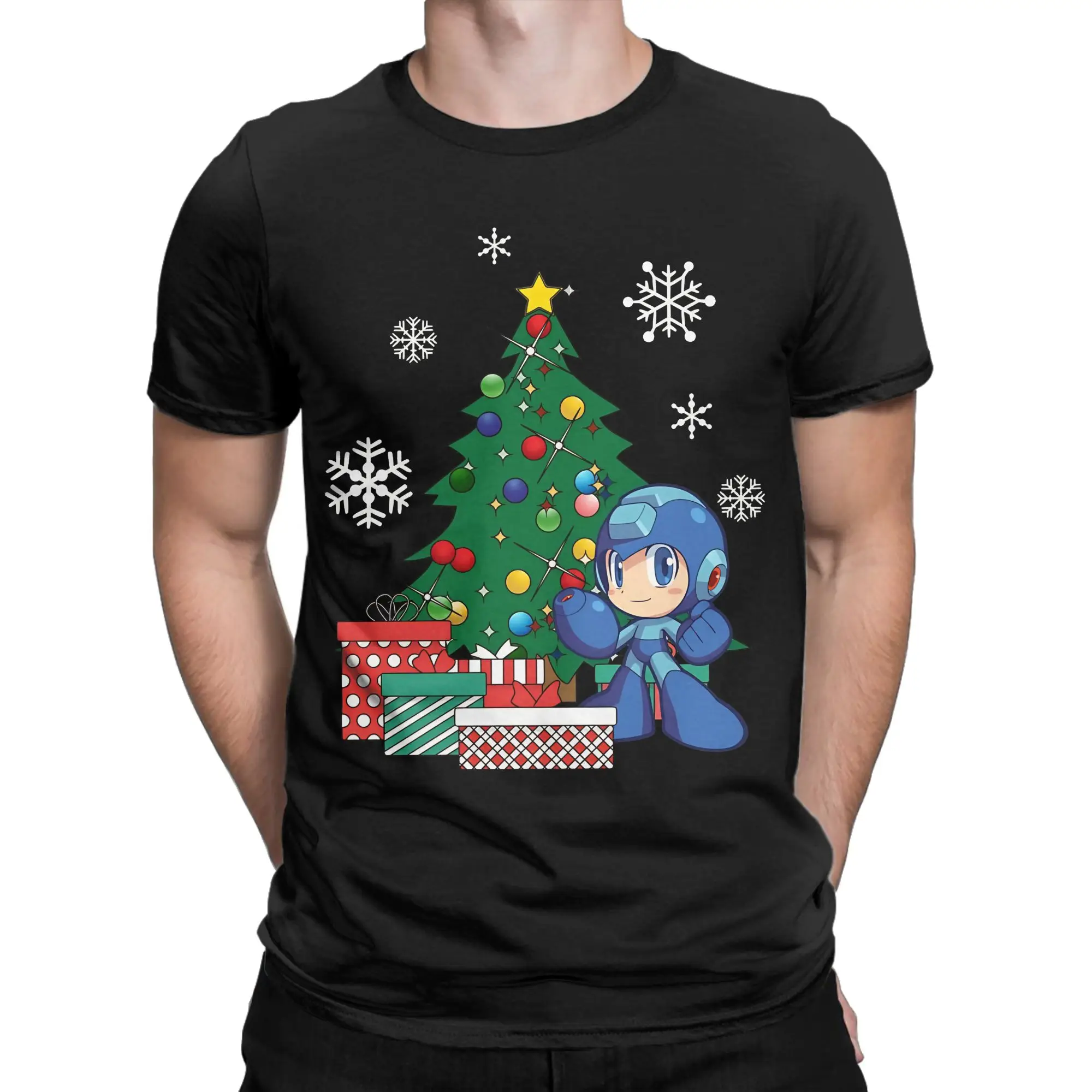 Christmas Tree  Novelty 100% Cotton T-Shirt Megaman Tees Tops For Men