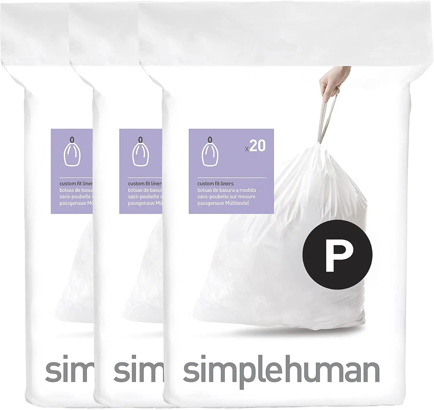 Bolsas de Basura a Medida, con Cordón, para Contenedores de 50-60L / 13-16G, Blancas, Paquete de 60