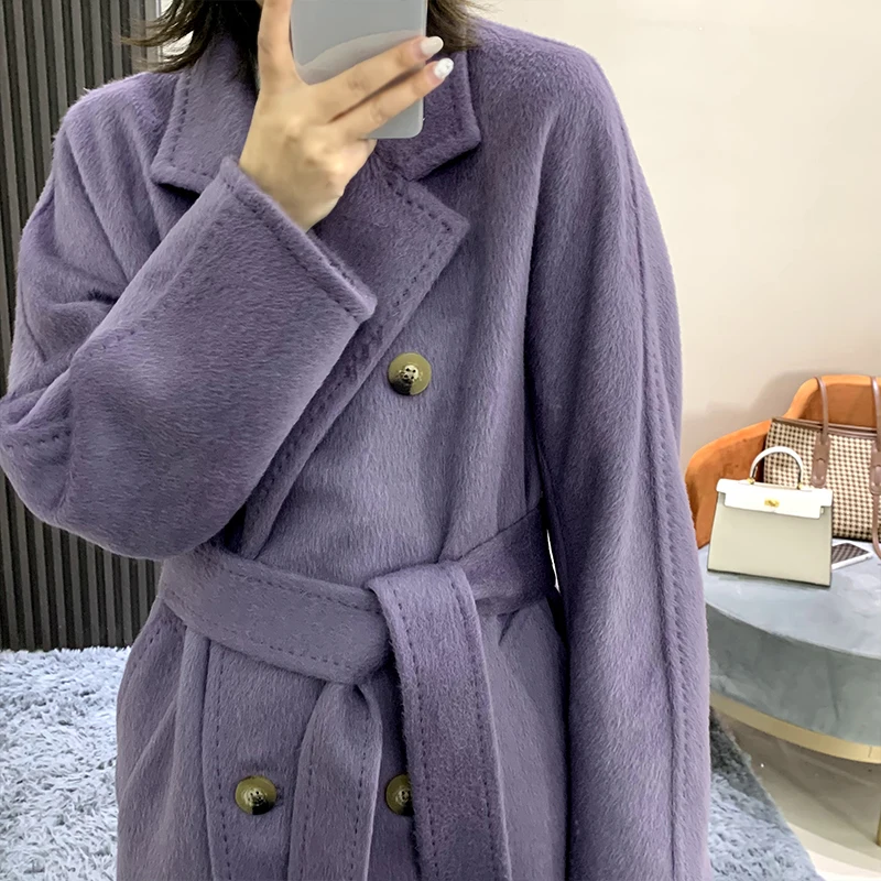 

New Women Double-breasted Wool Alpaca Coat Mid-length Autumn-winter Loose Luxury Double-sided Warm Woolen Coat Fahion Female