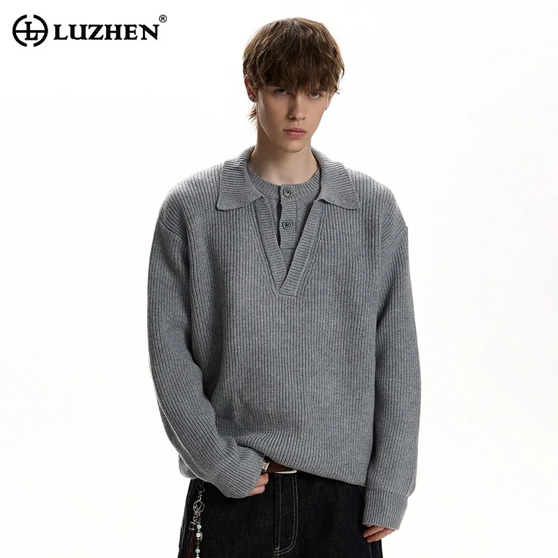 

LUZHEN Оригинальный вязаный пуловер с имитацией двухслойности, однотонный, нишевый дизайн, мужской, модный, 2026, новый, элегантный, стильный свитер JY6165