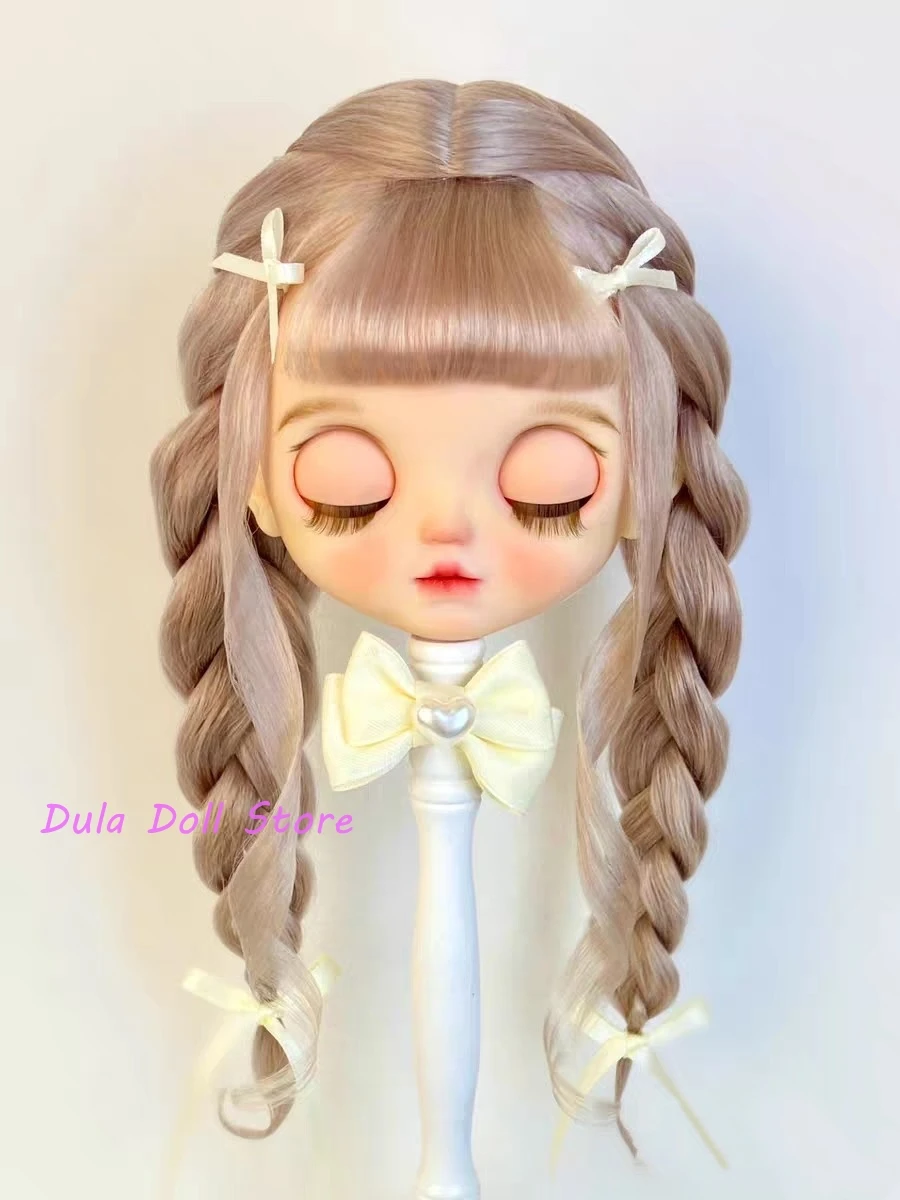 2026 Dula Doll Wigs for Blythe Qbaby natural Mohair Double braid  with hard seams for 9-10 inch head