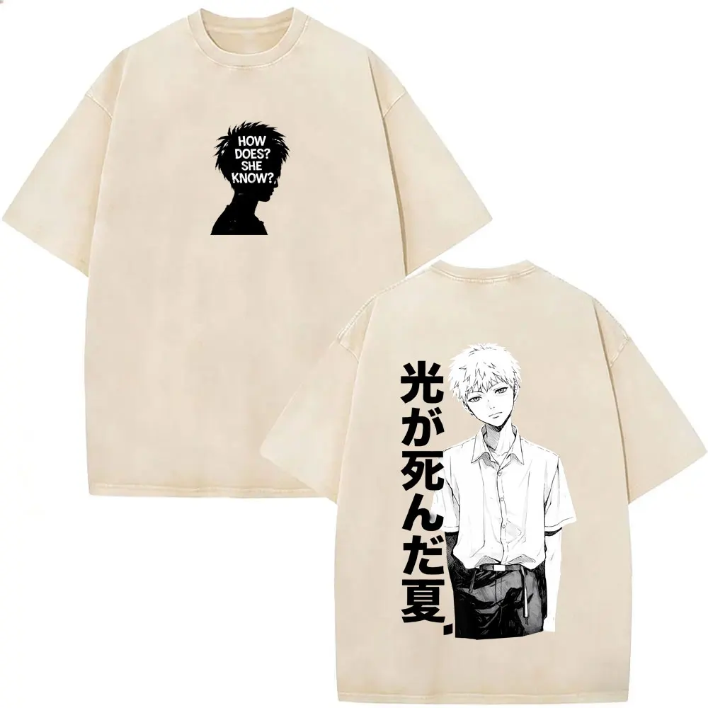 

Washed Vintage Anime The Summer Hikaru Died Hikaru Yoshiki How Does She Know T-shirt Men Cotton Casual Oversized T Shirts Couple