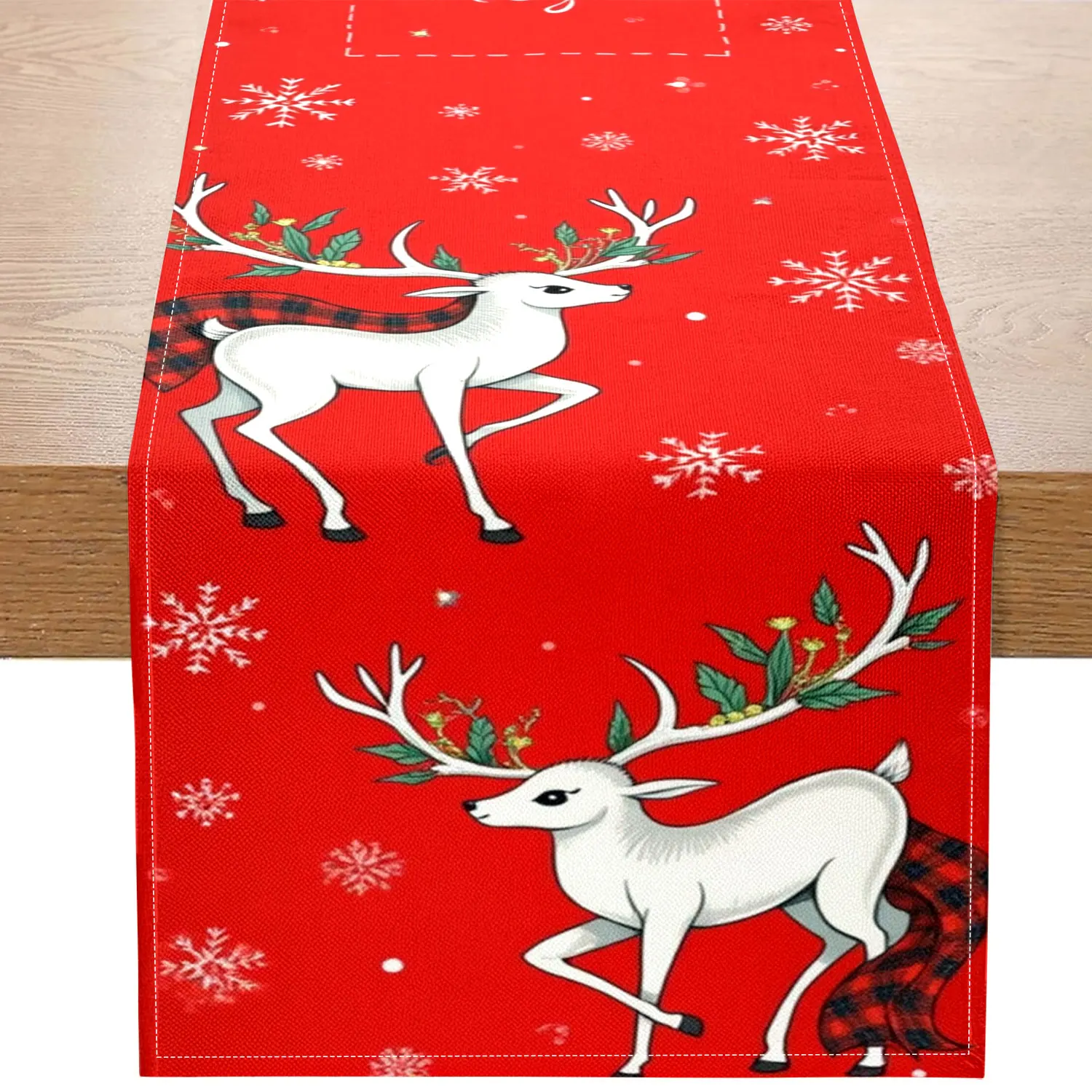 قطعة واحدة من مفرش طاولة بطابع عيد الميلاد مع أنماط الأيائل وندفة الثلج، مناسبة لحفلات عيد الميلاد ومشاهد تزيين المنزل الاحتفالي. #1